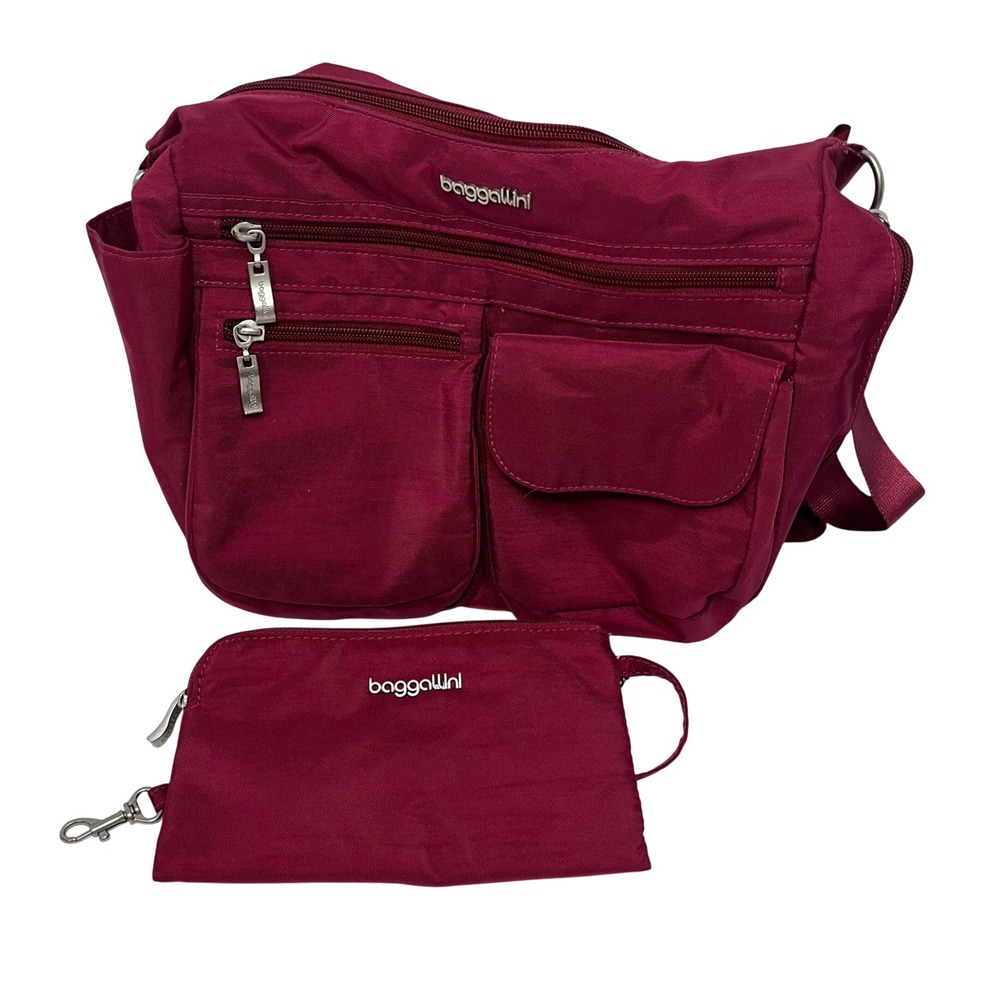 Baggallini Everywhere Bagg Crossbody Bag Beet Red Berry Nylon Travel Purse Pouch